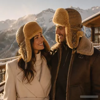 Czapka Zimowa Ocieplana Futerkiem Skórzana Pilotka Uszatka unisex  W532C - 8