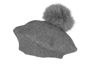 Beret damski szary z naturalnym pomponem – Polar Fashion W503O - 4