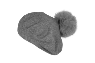 Beret damski szary z naturalnym pomponem – Polar Fashion W503O - 3