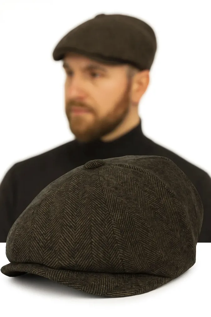 Zimowy-Stylowy Kaszkiet Peaky Blinders Brązowy K282A – Ocieplany i Wygodny