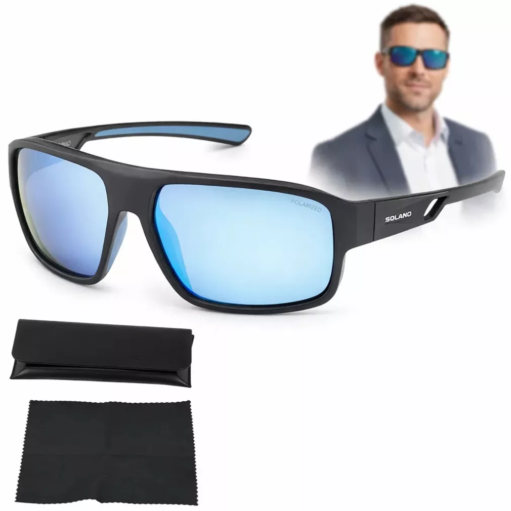 Czarne okulary przeciwsłoneczne męskie polaryzacyjne sportowe  Solano SS21103B