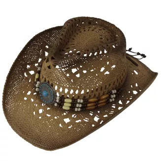 Karmelowy Kapelusz Kowbojski R252B Zestaw BOHO Pilotki Pleciony Unisex Lato - 3