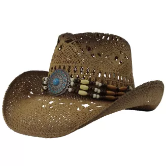 Karmelowy Kapelusz Kowbojski R252B Zestaw BOHO Pilotki Pleciony Unisex Lato - 4