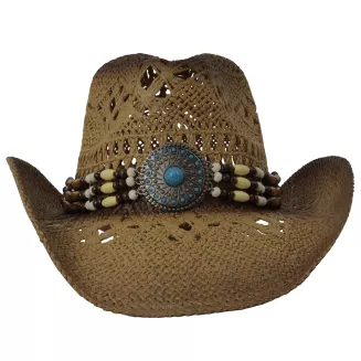 Karmelowy Kapelusz Kowbojski R252B Zestaw BOHO Pilotki Pleciony Unisex Lato - 7