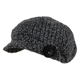 Kaszkiet Damski K73B Polar Fashion – Grafitowa Czapka z Broszką, Ocieplana - 2