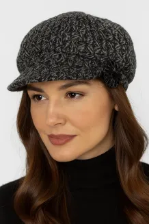 Kaszkiet Damski K73B Polar Fashion – Grafitowa Czapka z Broszką, Ocieplana - 5
