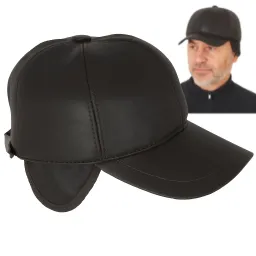 Ciepła Skórzana Czapka z Daszkiem i Uszami Męska K248C  Brąz Polar Fashion