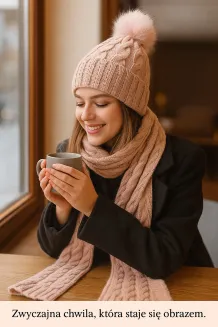 Damski Komplet Zimowy Jasnoróżowy W358BK Polar Fashion Czapka + Szal - 4