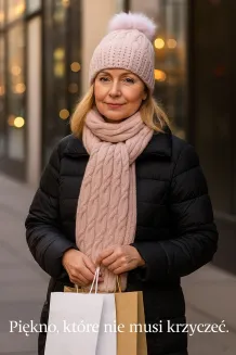 Damski Komplet Zimowy Jasnoróżowy W358BK Polar Fashion Czapka + Szal - 5