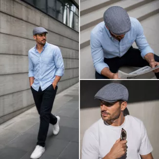 Kaszkiet K212E szary lniany flat cap lekki stylowy wygodny lato klasyka - 4