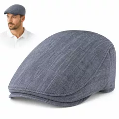 Kaszkiet K212E szary lniany flat cap lekki stylowy wygodny lato klasyka