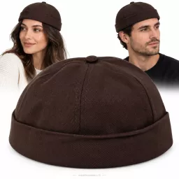 Czapka Bez Daszka Dokerka Leonka Fisherman Bawełniana Brązowa Unisex K263H