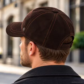 Czapka Męska z Daszkiem Zamszowa Ocieplana Polarem Brązowa Bejsbolówka K265J - 5