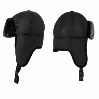 Czapka Zimowa Uszatka Skórzana Czarna Futerko Pilotka Unisex M-XXL W442D - 6
