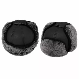 Czapka Zimowa Uszatka Skórzana Czarna Futerko Pilotka Unisex M-XXL W442D - 11