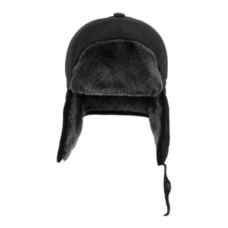 Czapka Zimowa Uszatka Skórzana Czarna Futerko Pilotka Unisex M-XXL W442D - 7