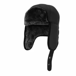 Czapka Zimowa Uszatka Skórzana Czarna Futerko Pilotka Unisex M-XXL W442D - 9