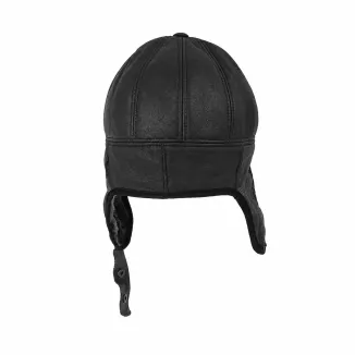 Czapka Zimowa Uszatka Skórzana Czarna Futerko Pilotka Unisex M-XXL W442D - 10