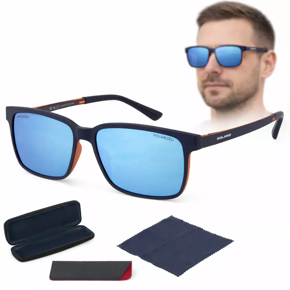 Oprawki męskie navy orange z klipem Icy Blue polaryzacja Solano CL90256F