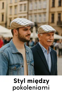Beżowo-Biały Kaszkiet Męski Bawełniany na Wiosnę, Lato i Jesień K103A PolarFashion - 4