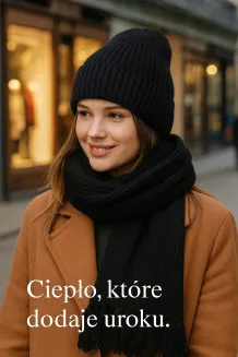 Komplet Zimowy Unisex Czarny W460A  Ciepła Czapka i Komin Polar Fashion - 6