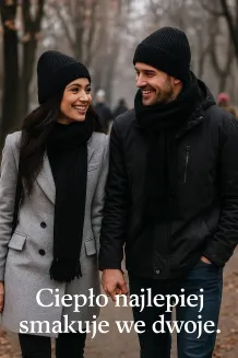Komplet Zimowy Unisex Czarny W460A  Ciepła Czapka i Komin Polar Fashion - 7