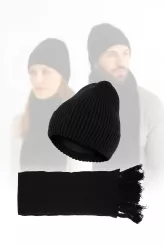 Komplet Zimowy Unisex Czarny W460A  Ciepła Czapka i Komin Polar Fashion