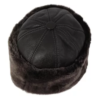 Ciemnobrązowa skórzana czapka zimowa z futrem ciepły toczek unisex W518U - 3