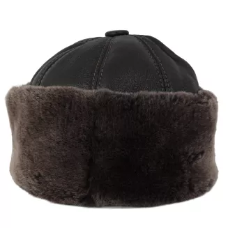 Ciemnobrązowa skórzana czapka zimowa z futrem ciepły toczek unisex W518U - 2