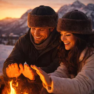 Ciemnobrązowa skórzana czapka zimowa z futrem ciepły toczek unisex W518U - 5