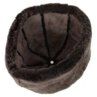 Ciemnobrązowa skórzana czapka zimowa z futrem ciepły toczek unisex W518U - 4