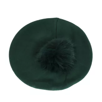 Elegancki zielony beret damski z pomponem jenot W503F Polar Fashion - 2