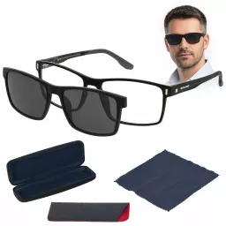 Czarne Męskie okulary korekcyjne  CL90287A z nakładką clip-on polaryzacja