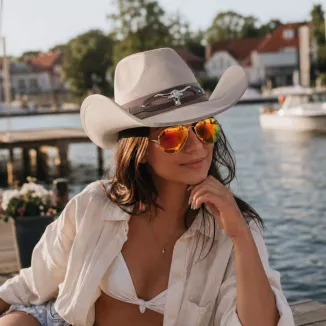 Beżowy Kapelusz Kowbojski R254A Zestaw Pilotki Western Unisex BOHO Męski - 3