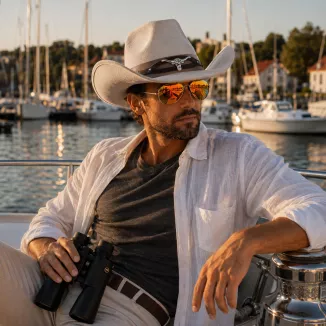 Beżowy Kapelusz Kowbojski R254A Zestaw Pilotki Western Unisex BOHO Męski - 4