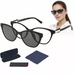 Okulary damskie 2w1 clip-on polaryzacja UV400 czarno-białe Solano CL90308A