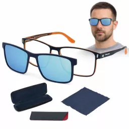 Granatowe Męskie okulary korekcyjne  CL90286C z nakładką clip-on polaryzacja