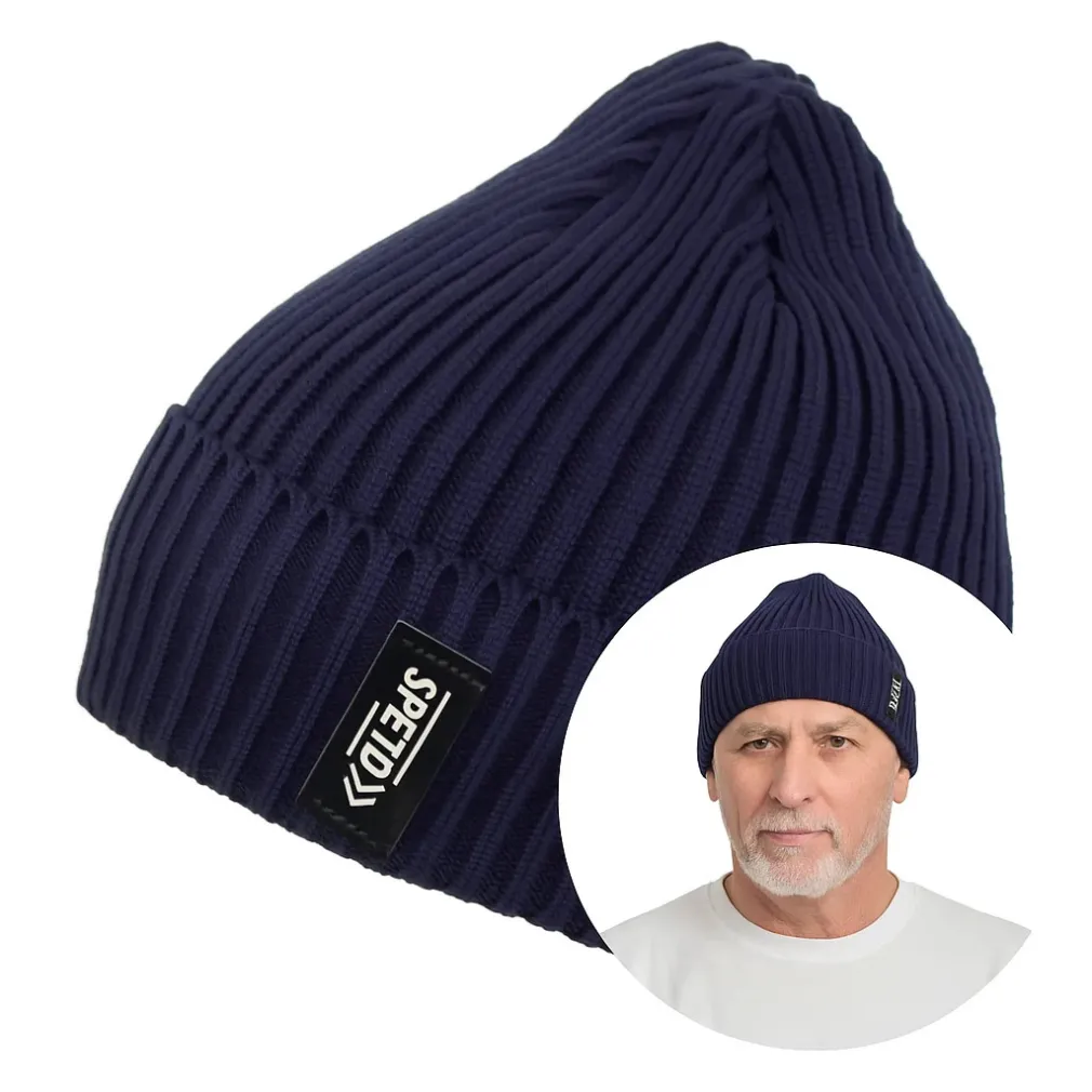Czapka Zimowa Granatowa Beanie Polar Fashion W456C z Futerkiem