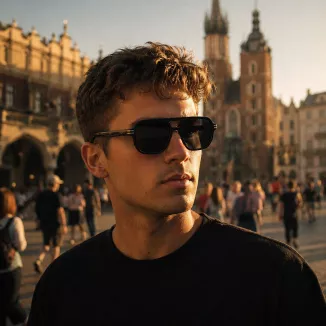 Okulary Polaryzacyjne Męskie UV400 Polar P9002C1Czarne Srebrne Paski Zestaw - 2