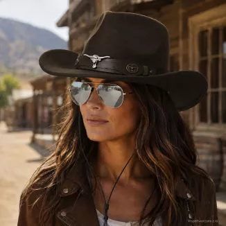 KAPELUSZ KOWBOJSKI CIEMNY BRĄZ WESTERN + OKULARY PILOTKI UNISEX R259G - 2