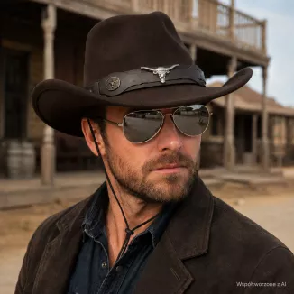 KAPELUSZ KOWBOJSKI CIEMNY BRĄZ WESTERN + OKULARY PILOTKI UNISEX R259G - 10