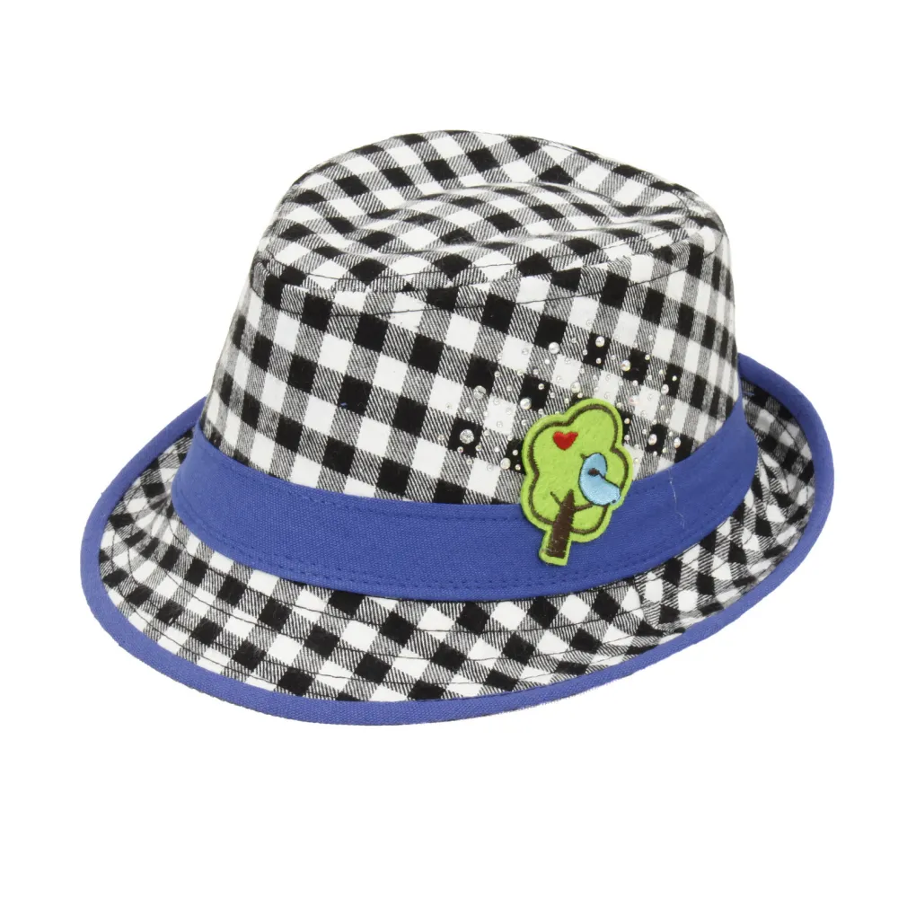 Polar Fashion R177 – Dziecięcy Kapelusz Trilby w Kratkę z Niebieską Obwódką