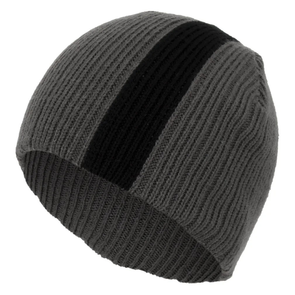 W40D Grey With Black Stripe A Warm Winter Hat Knitted Flexible ...