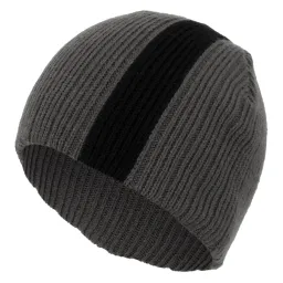 W40D Szara z czarnym paskiem Ciepła zimowa czapka dzianinowa elastyczna