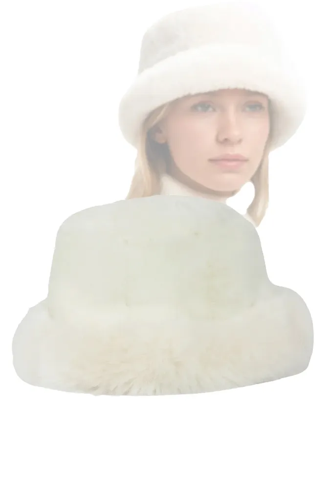 Damska Czapka Zimowa Futrzana Biała W517 Polar Fashion Bucket Hat