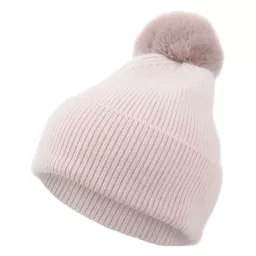 W372C Pink Polar Fashion Winter Hat With Cashmere Pompon And Eco Faux Fur