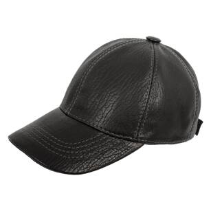 K207J Czarna Skórzana czapka z daszkiem bejsbolówka