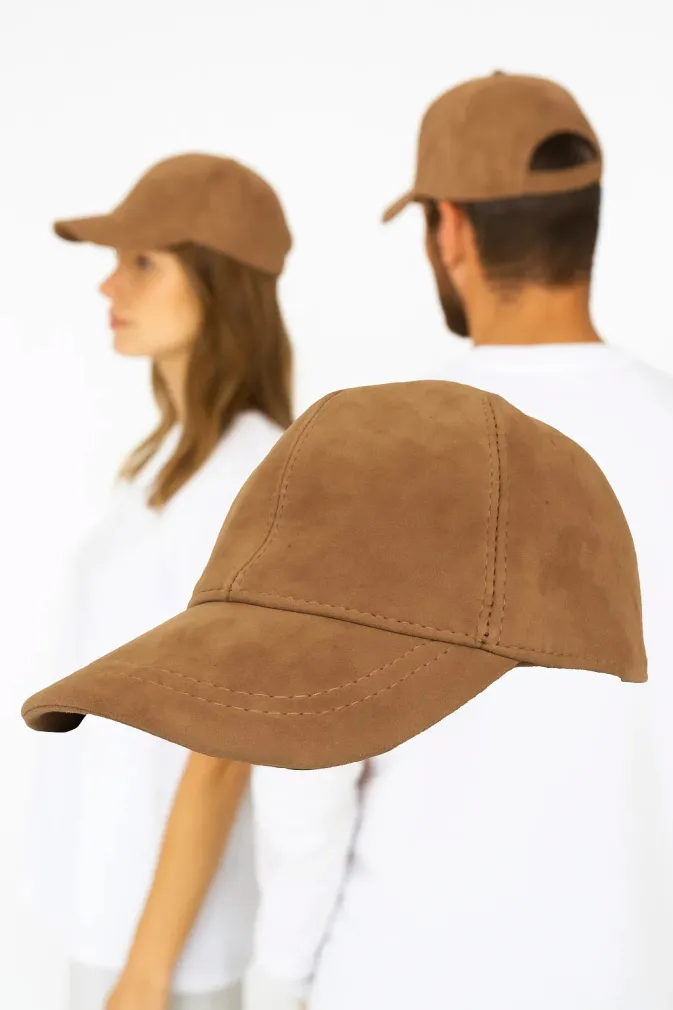 Męska Damska Skórzana Czapka Ocieplana Bejsbolówka Brązowa K205D Polar Fashion