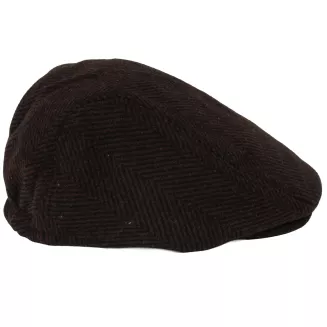 Kaszkiet Męski Brązowo-Czarny Jodełka Ocieplany z Wełną Flat Cap K318E - 6
