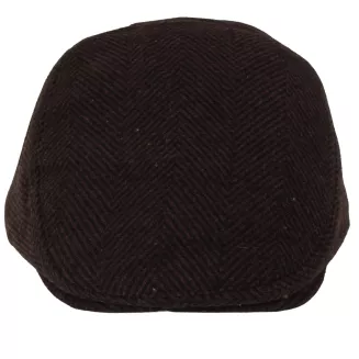 Kaszkiet Męski Brązowo-Czarny Jodełka Ocieplany z Wełną Flat Cap K318E - 4